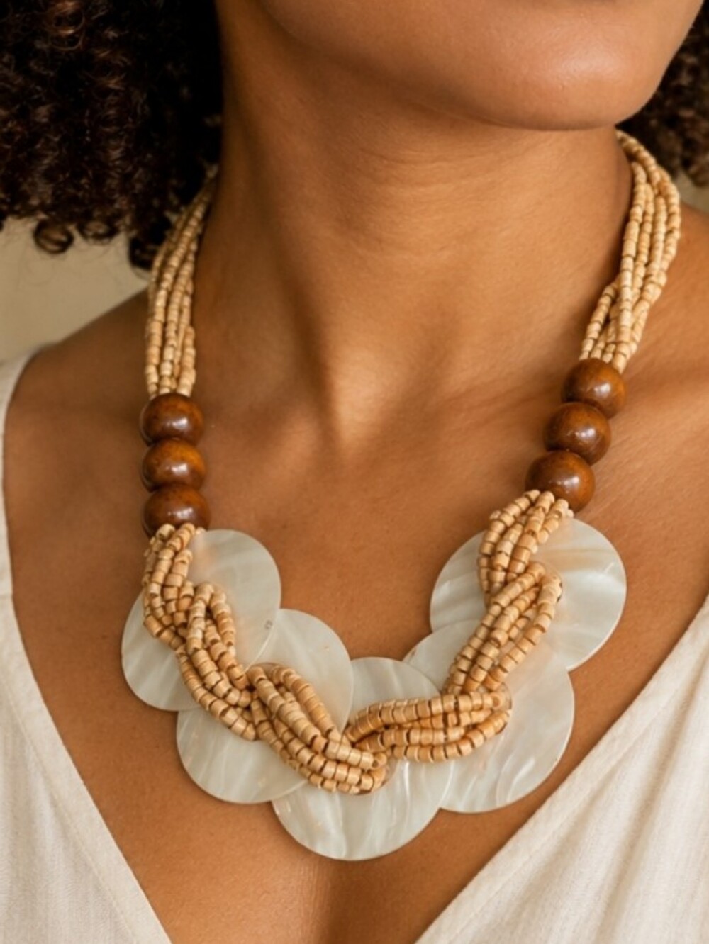 Vintage Cream and Brown Statement Necklace